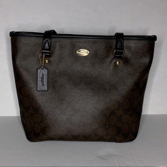 COACH Brown and Black Leather Shoulder Bag Purse - Picture 4 of 10